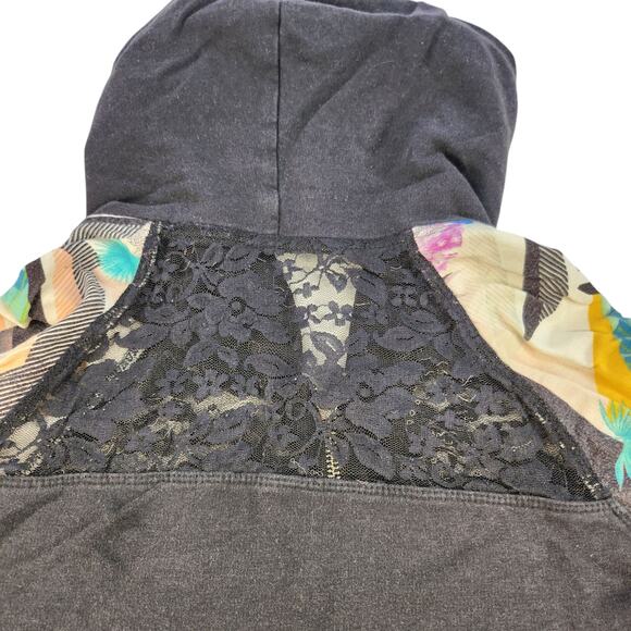 Bebe Sweater Womens Large Y2k 2000s Vintage Black Lace Tropical Retro Sequin - Picture 11 of 15